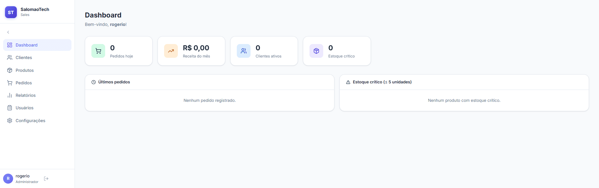 Painel do sistema SalomaoTech